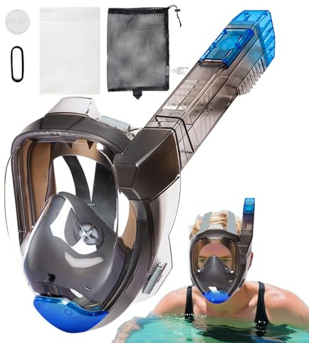 Maschera integrale da immersione, visiera anti-appannamento, per immersione, visione a 180°, anti-perdita, confortevole per adulti, apnee Exploration