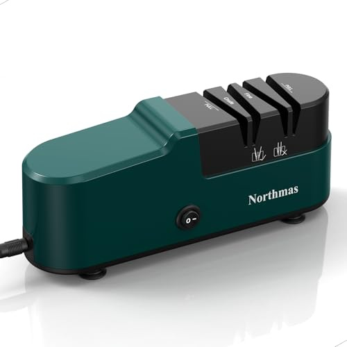 Northmas Knife Sharpener, Professional Electric Knife Sharpener for Home Use, 2 Stages for Quick Sharpening & Polishing, 100V-240V Global Voltage Design, Green