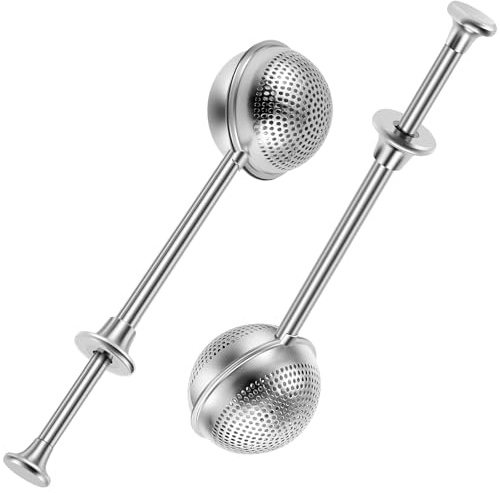 Juego de 2 coladores de té para té suelto, con mango telescópico, acero inoxidable 304, pinzas de té, infusor de té, colador de té, colador de harina, plumero de azúcar, harina, especias, cacao en