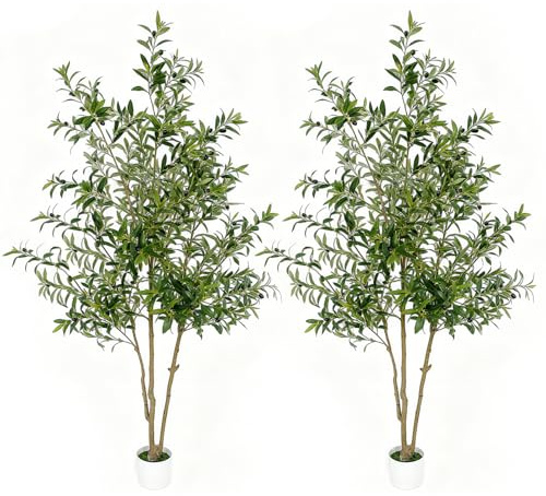 2 Pcs 6Ft Artificial Olive Fake Tree Palm Tree bamboo Decor Trees with Plastic Planter Pot For Indoors