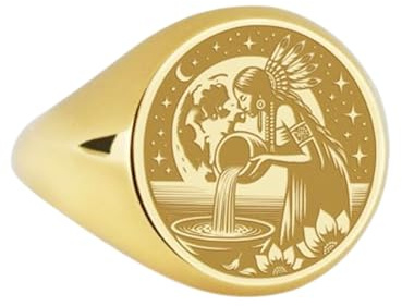 925 sterlingsilver Ancestral Culture | Guldpläterad ring | rund sigillring 14 x 14 mm | Bandstorlek US 5–12,5 Avelaibal | LKDR_0040