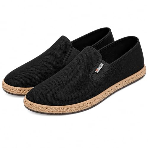Mocasines Casuales para Hombre, Zapatos Ultra cómodos de Lona Transpirables sin Cordones con Puntera Ancha Zapatos de Ocio fáciles de Usar Black Size 39