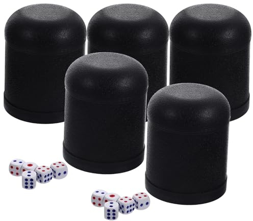 OFFSCH 5 Vasos Agitadores de Dados Negros Modelos Aleatorios 25 Dados Pequeños de Plástico Resistente para Juegos de Fiesta y Cumpleaños Kit Compacto y Ligero Adecuado para
