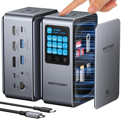 VENTION 13 in 1 USB C Docking Station Per 3 Monitor Con Display Touchscreen,Dock USB C Compatibile Con Dell,Hp E Macbook,Display 8K,1*Dp,2*Hdmi,USB 3.2 Da 10 Gbps,Pd Da 100 W Con 2 Cavi Usb-C