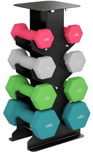 SPORTNOW Hanteln Set 4 Paar Kurzhanteln mit Aufbewahrungsständer, rutschfeste Griffe, 1-4 kg Hexagon Hantelset Kurzhantel Set für Heimtraining, Fitnessstudio