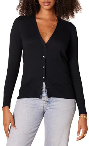 Amazon Essentials Kvinnors Lätt V-ringad cardigan tröja (finns i plusstorlek), Svart, XS