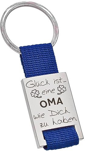 PAKADI Schlüsselanhänger mit Gravur - Glück ist...eine Oma wie Dich zu haben Farbe Blau