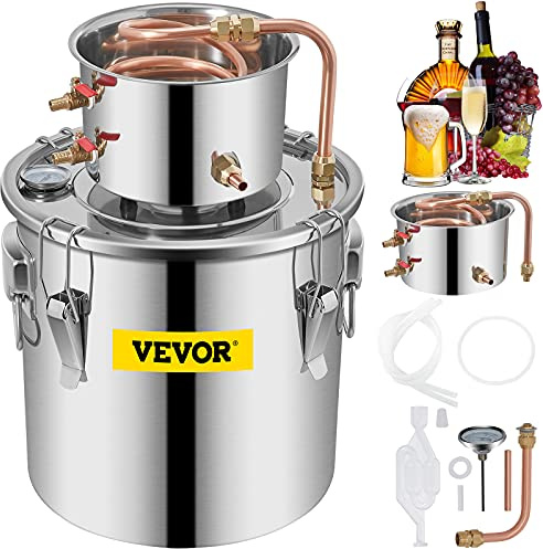 VEVOR Alcohol Still 3Gal/12L Alcohol Distiller Stainless Steel Distillery Kit for Alcohol With Copper Tube Home Brewing Kit Build-in Thermometer for DIY Whisky Wine Brandy