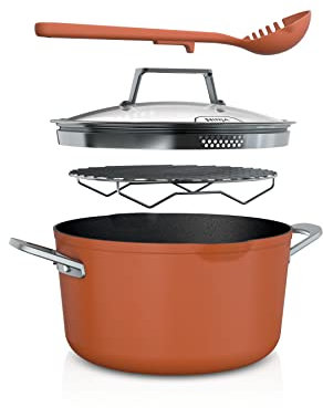 Ninja CW202CP Foodi NeverStick PossiblePot, Premium Set with 7-Quart Capacity Pot, Roasting Rack, Glass Lid & Integrated Spoon, Nonstick, Durable & Oven Safe to 500°F, Smoked Paprika