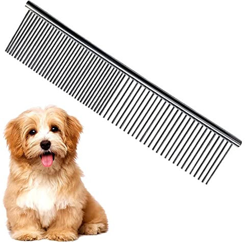 THETAG Edelstahl Hundesalon Kamm für Große, Mittlere und Kleine Hunde und Katzen mit Verworrenen Kurzen/Langen Haaren (19 x 4 cm)