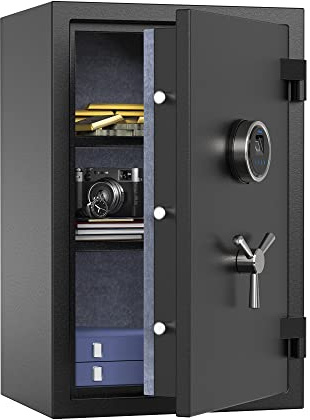 RPNB Biometric Fingerprint Fireproof Safe Box,Digital Fire Proof Safe with 3 Spoke Handle,Touch Screen and Removable Shelf,Fireproof Home Safes for Money Documents Jewelry and More,2.12 Cubic Feet