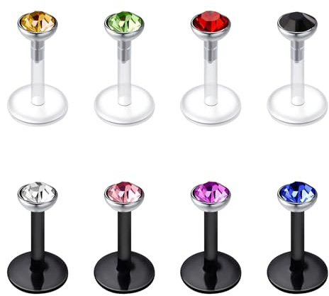 Mayhoop 16G plastica Labbro Bars Tragus Helix Cartilage Orecchino Studs Piercing 6mm Chiaro e Nero Portaoggetti Flessibile per Donne Uomini