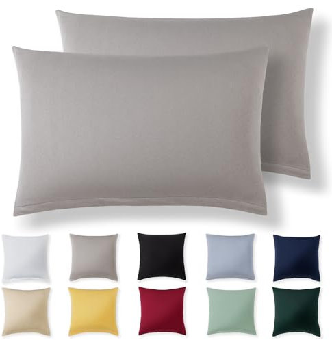 Alreya Kissenbezug 40 x 60 cm (2er Set) - Hellgrau - 100% Jersey Baumwolle - Kissenhülle für Kissen 40x60 cm, Jersey Kopfkissenbezüge, Superweicher Kissenbezüge 40x60 mit Reißverschluss