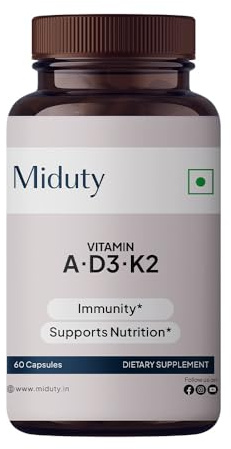 Miduty Vitamin ADK Multivitamin Contains Vitamin A - D3 - K2 Vitamin ADK Supplement for Men and Women - 60 Capsules