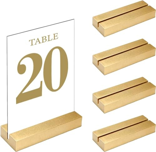 CUNGLIN Lot de 4 porte-cartes en bois doré - Porte-cartes de table stables - Porte-cartes de menu - Porte-cartes postales - Support photo pour mariages, fêtes
