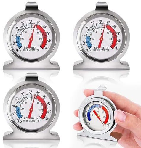 Stainless Steel Dial Fridge & Freezer Thermometer - 4 Pack with Hanging Hook and Retractable Stand