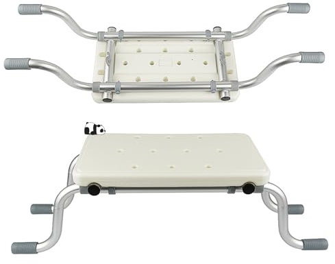 XUANYU Siège de Baignoire Suspendu Siege de Douche Antidérapant Aluminium et Plastique HDPE Tabouret Salle de Bain Stable et Sécurité Longueur Réglable 73 à 83 cm Charge Max. 136 kg, Blanc-Argent B