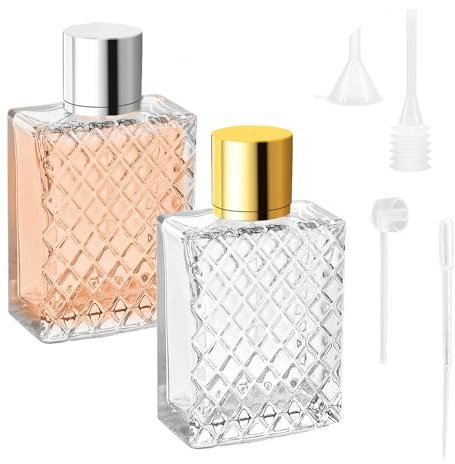 TANCUDER 2 Pz Bottiglie di Vetro per Profumi 100ml Flacone Nebulizzatore Spray per Profumo Boccette Vuote Profumo da Viaggio Portatile Atomizzatore di Profumo Ricaricabile con Strumenti di Erogazione