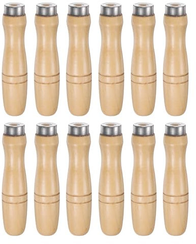 QUARKZMAN 12 Mangos de Archivo de Madera de 4.72 Pulgadas con Agujero Redondo de 6.8mm y Mangos Ergonómicos con Collar de Metal para Limas de Metal de 10 Pulgadas.