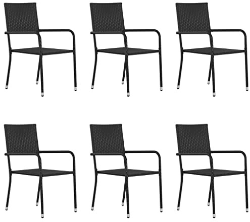 vidaXL Chaise à dîner de Jardin empilable Lot de 6 Noir résine tressée, Chaise à dîner d'extérieur, Chaise de Patio, Fauteuil de Jardin