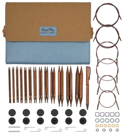 KnitPro Ginger utbytbara nålar - par runda stickor 13 x 13 cm med tillbehör Ginger Grande Set, för nybörjare, proffs och presentask