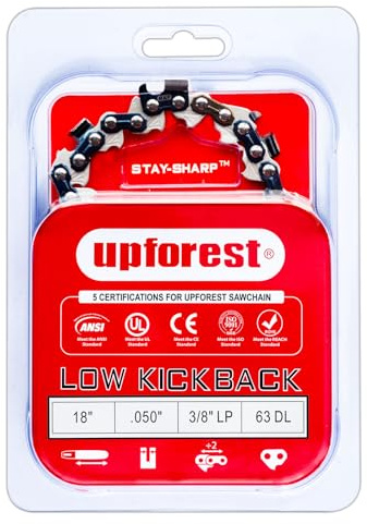 18 Inch Chainsaw Chain 3/8LP Pitch- .050 Gauge 63 Drive Links Fits Craftsman 172.34120,Greenworks 13A Electric 20032,14.5 Electric 20332,PRORUN PCS420C and Worx WG300,WG303,WG304,WG304.1(91EOP63X1)