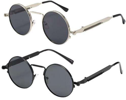 YSJCHEBS Lunettes De Soleil Pack De 2 - Rondes Rétro Polarisées Pour Hommes - Style Mode et Street