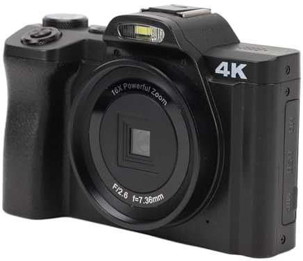 Fotocamera Digitale 4K Schermo IPS 48MP Zoom 16X Modalità Quadrante Supporto Fotocamera per Vlogging HD 30FPS da 128 GB