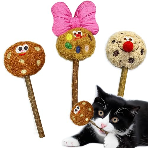 ALTABOMBA Silvervine Sticks for Cats (3-Pcs), Catnip Lollipop Cat Toy for Indoor Cats, Natural Cat Chew Toys for Kitten Teething and Teeth Cleaning