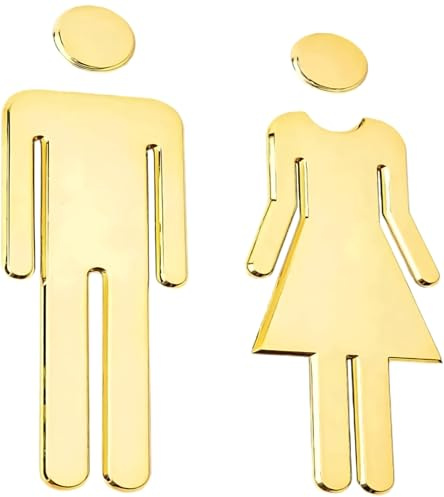 Toilet Signs Self Adhesive for Ladies and Gentlemen Washroom, Perfect for Public Washrooms, Offices, Hotels - Easy Peel & Stick Installation (Gold，19.5 cm）