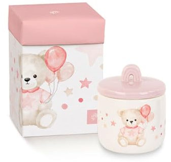 Generico Candela Porcellana Orsetto Rosa con Palloncini 6x7.5 cm BOMBONIERA