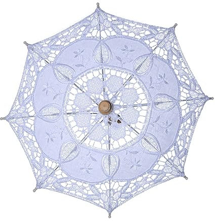 LIGIGWASH Hochzeits-rüschen-regenschirm Mit Holzgriff Weiße Spitzen-lace-parasol Für Braut Und Fotografie Lang Elegante Hochzeitsdeko Und Requisiten