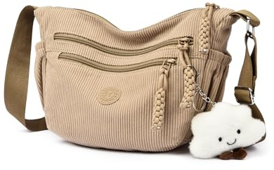 Micmores Corduroy Crossbody Bag for Women, Multi-Pocket Crescent Bag Aesthetic Half Moon Retro Shoulder Bag with Adjustable Strap for Travel, Work, Casual Daily Use (Khaki)