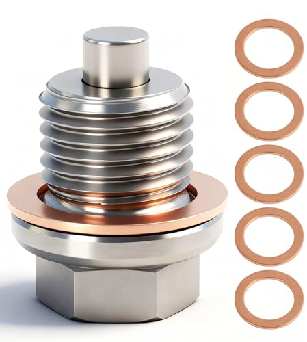 Vite di scarico magnetica M14x1,5 con 5 guarnizioni in rame, vite di scarico in acciaio inossidabile per olio motore, vite di scarico per auto, moto, scooter, quad, barca, riutilizzabile per il cambio