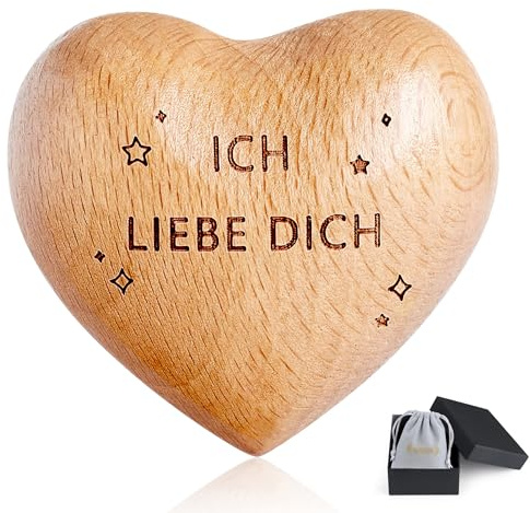QINJIEJIE Handschmeichler Valentinstag Holzherz Ich Liebe Dich Geschenke für Frauen Geschenk I Love You Holz Herz Wooden Glücksbringer Holz Herzen Geschenke