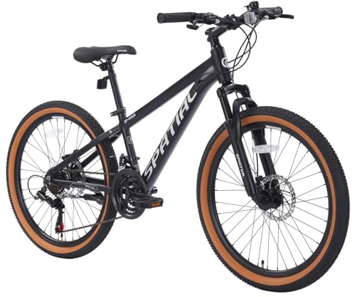 SPATIAL Mountain Bike, bici da ciclismo da esterno da 24/26/27,5/29 pollici, 21/8 velocità | Doppi freni a disco, sedile ergonomico regolabile per uomini, donne (Nero, 24 Pollici)