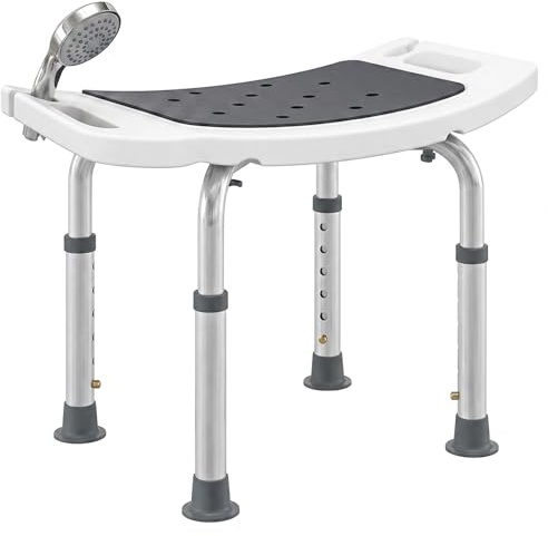 HOMCOM Sgabello per Doccia da Bagno in Lega di Alluminio e Plastica Antiscivolo, Sgabello Bagno con Altezza Regolabile 6 Livelli 39-52cm, Grigio