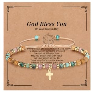 Jovivi Cross Crystal Healing Stone Bracelets For Women Christian First Communion Gifts for Girls,Baptism Religious Jewellery Gifts for Women Birthday Graduation Christmas
