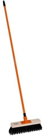 BLACK+DECKER Broom With Long Handle 150cm - Street Broom 45cm Wide - Wooden Head With Plastic Bristles 7cm - Orange