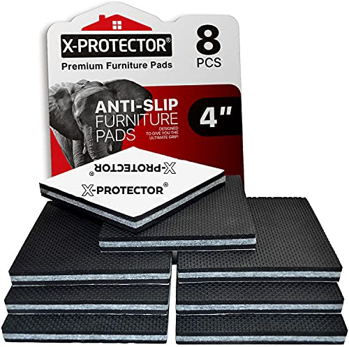 Non Slip Furniture Pads X-PROTECTOR - 8 PCS 4 - Premium Furniture Grippers! Rubber Feet Hardwood Floor Protectors for Furniture Legs - Couch Stoppers - Keep Your Furniture in Place Forever!