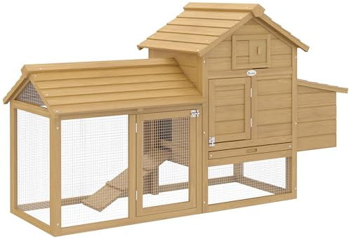 PawHut Petit poulailler Cottage Cage à Poules sur Pied dim. 151L x 54l x 87H cm Multi-équipement Bois Massif de Sapin