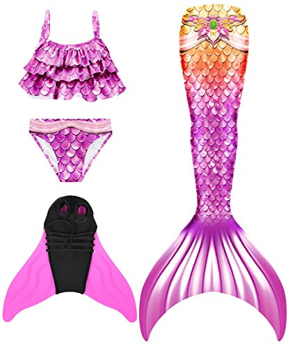 shepretty Meerjungfrauenschwanz zum Schwimmen für Kinder mit Meerjungfrau Flosse，fenM4,120