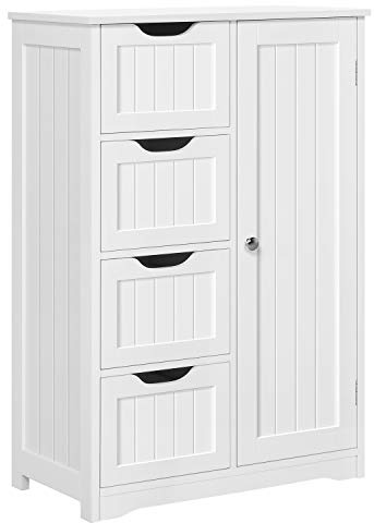 Yaheetech Mobile da Bagno Armadietto Autoportante Salvaspazio Mobiletto Multiuso da Terra in Legno 56 x 30 x 82 cm con 4 Cassetti e Ripiano Regolabile Bianco per Cucina Soggiorno Corridoio