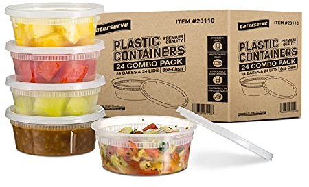 Caterserve 24 Small Plastic containers with Lids - Food Storage Container Set - Leakproof Meal Prep Containers - Reusable and Dishwasher Safe - Microwave and Freezer Safe Food Storage Tubs- 8oz- 236ml
