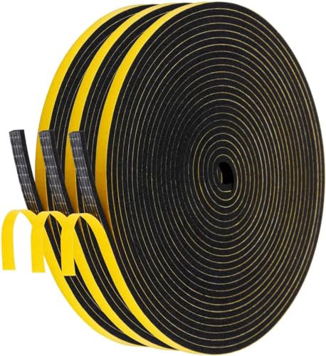 Palazen 18m Dichtungsband Selbstklebend für Türen Fenster 6mm(B) x3mm(D) Moosgummi Dichtband als Tür-Fenster-Dichtung-Zugluftstopper Schaumstoffband Abdichtung Schwarz [3 Rollen mit je 6m]