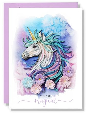 TUMYBee Cute Animals Greeting Card | Handmade 3D Quilling Card for Love Friend Mom Birthday Anniversary | Luxury Paper Card Postcard with Envelop (You Are Magical)