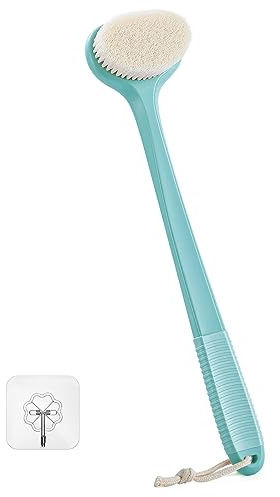 ROLIZOE Bath Brush Back Scrubber Long Handle, 43CM Non-Slip Handle Back Scrubbers for Use in Shower, Moderate Bristles Shower Brush with Long Handle- Light Blue