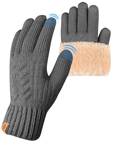 ARFNKIM Winter Thermal Gloves - Fleece Lining Touch Screen Knit Stretchy Warm Gloves for Running Skiing Cycling Riding Hiking Camping - Men Women (Gray)