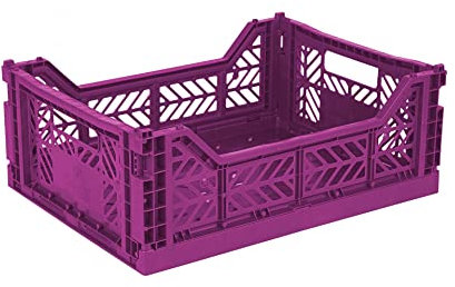 AYKASA Klappkiste, stabile Faltkiste aus Kunststoff, stapelbar, Purple, Midi (40x30x14cm)