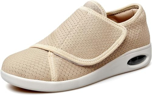 Diabetiska skor kvinnor extra bred slip-on luftkudde artrit ortopedisk ödem svullna tofflor justerbar promenadsandal för äldre storlek, Brun, 39.5 EU